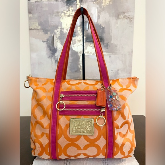 Coach Poppy OP Art Signature Orange & Pink